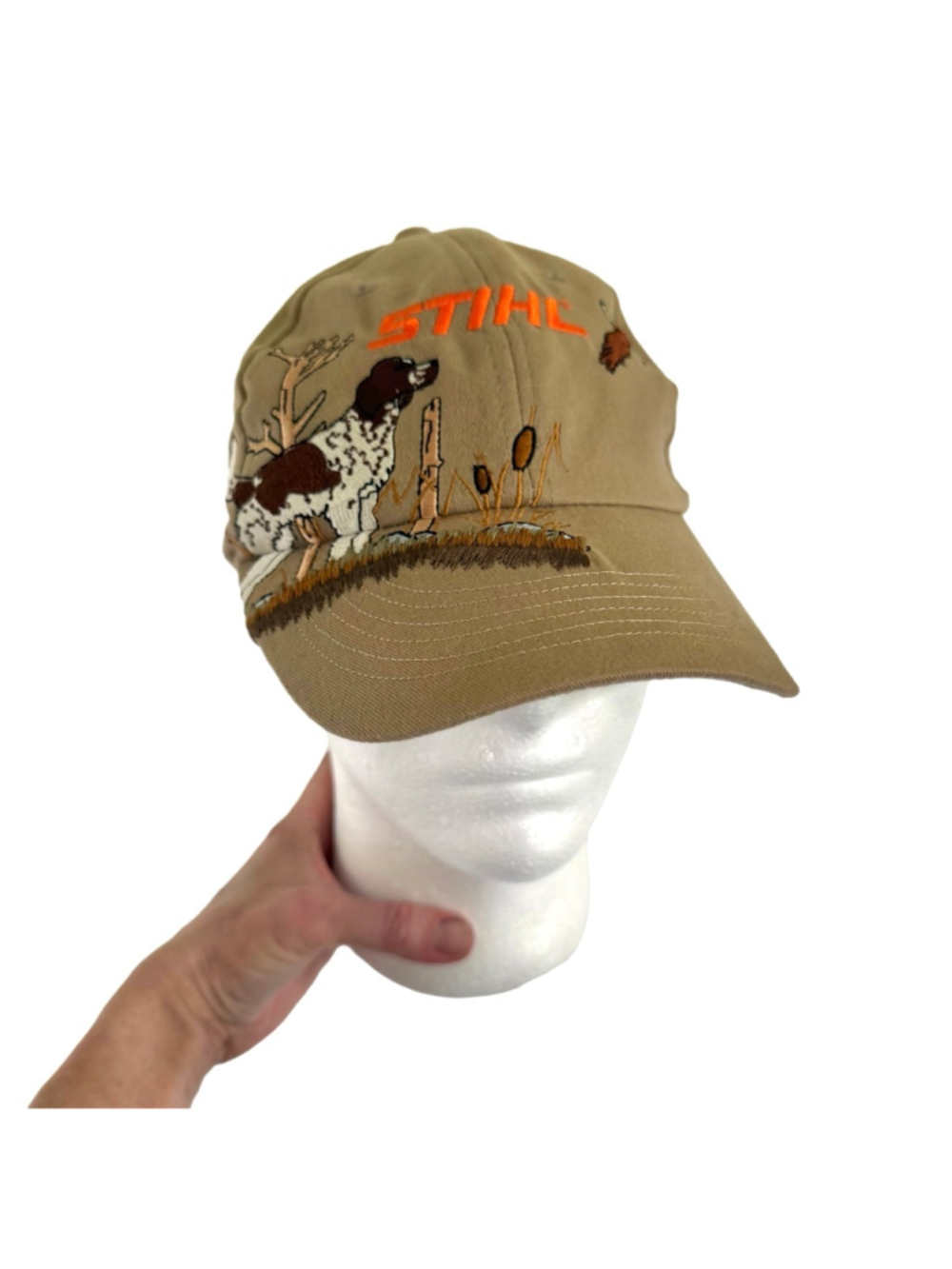 Vintage 2008 STIHL Hunting Dog Embroidered Hat Khaki Strapback